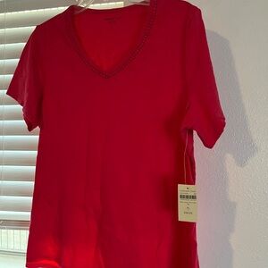 Coldwater Creek Women's Red V-Neck Tee